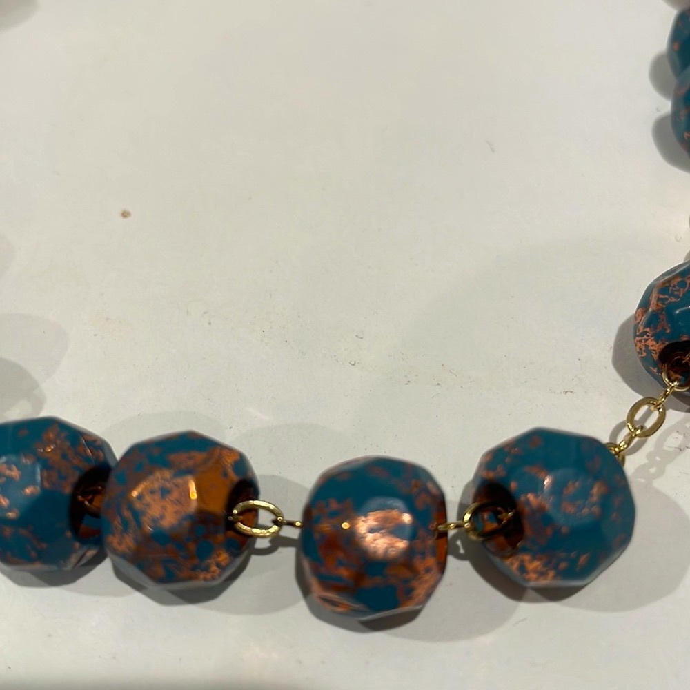 FYB golden necklace with rose and slate beads. 23 inches. EUC - Picture 4 of 4
